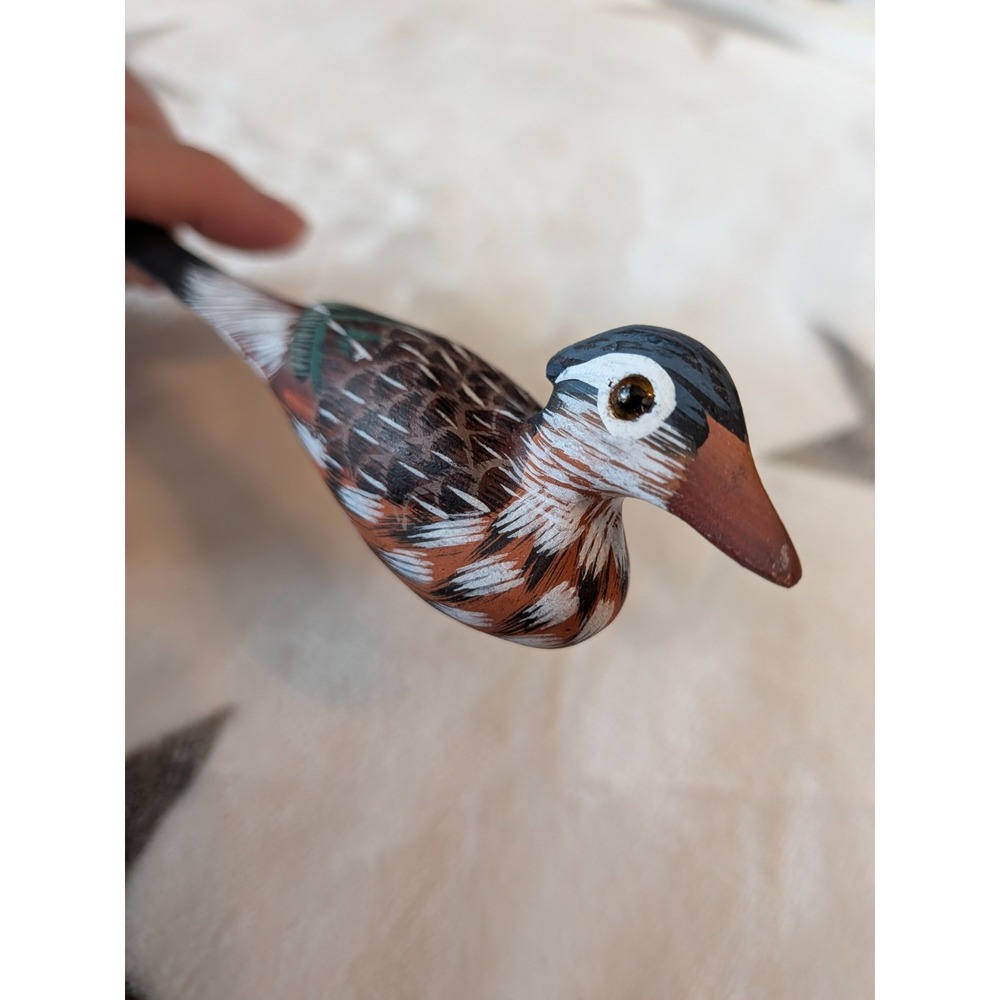 Brown Duck Hand-Carved Hand-Painted Wood Folk Art Bird Letter Opener Glass Eye